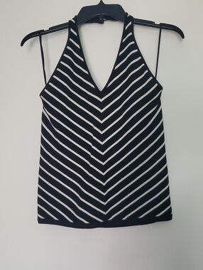 Ralph Lauren Black and White Striped V-Neck Halter Cami